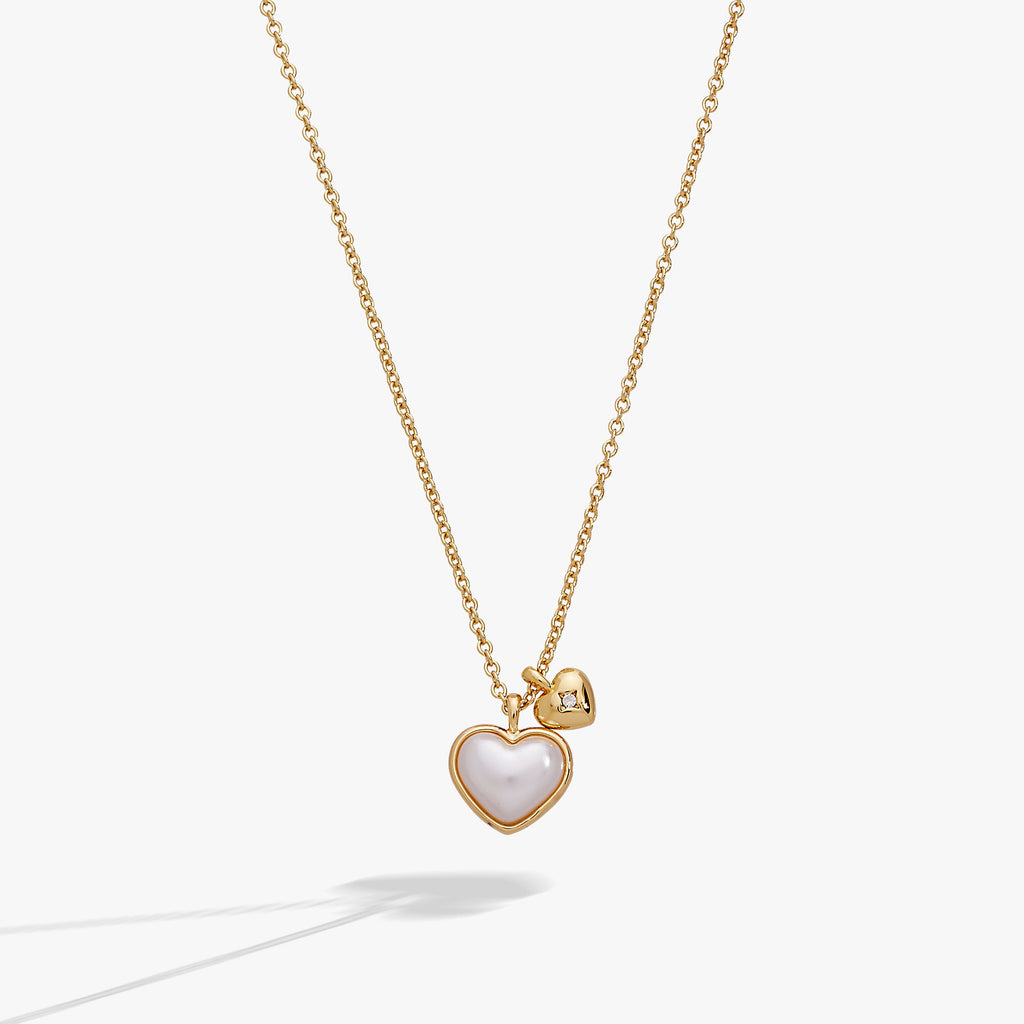 Pearl Heart Duo Charm Necklace