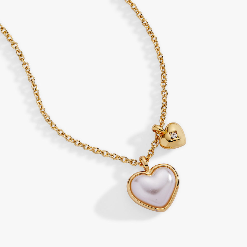 Pearl Heart Duo Charm Necklace