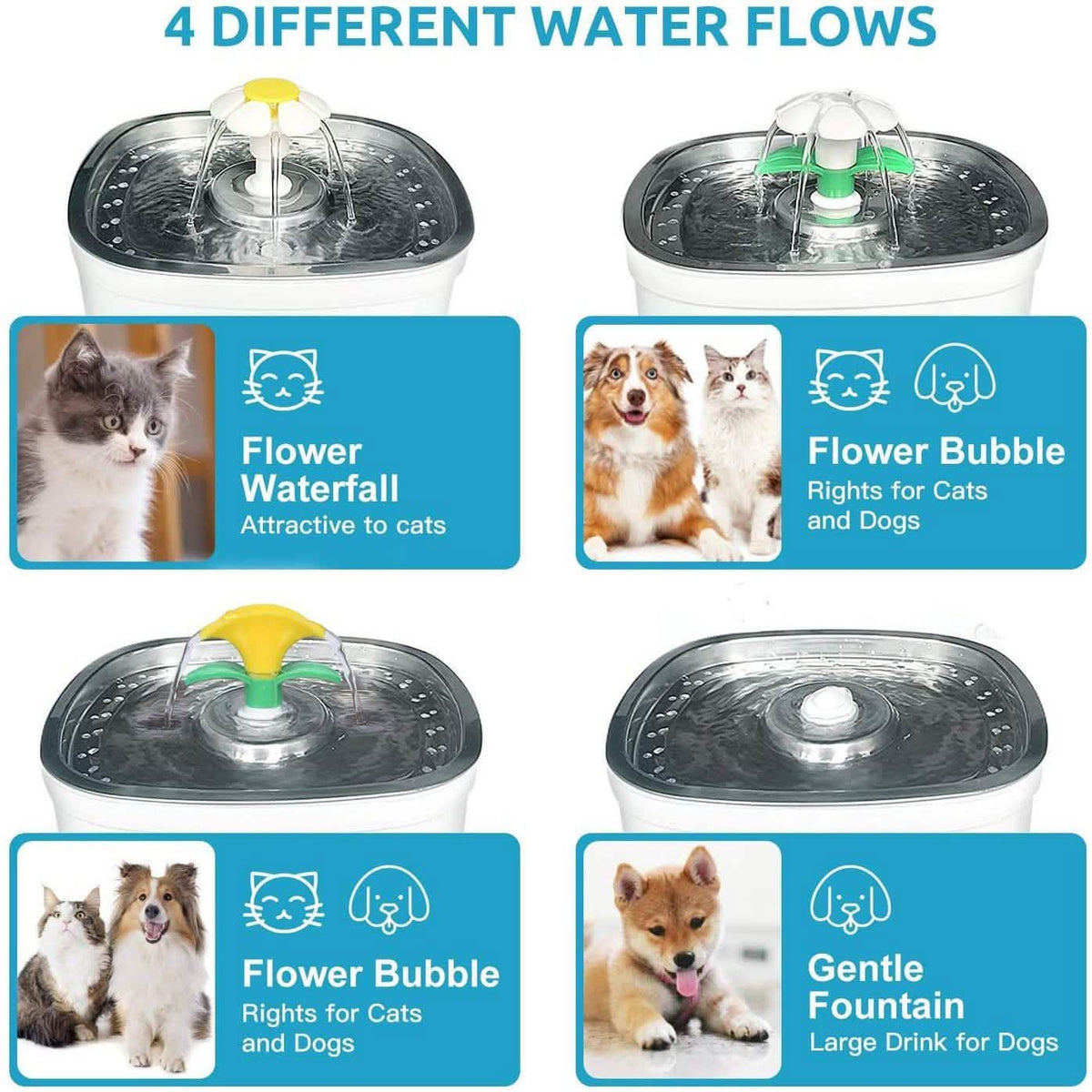 Pet Water Dispenser Fountain Cat Dog LED Light Drinking 2 Spray Heads