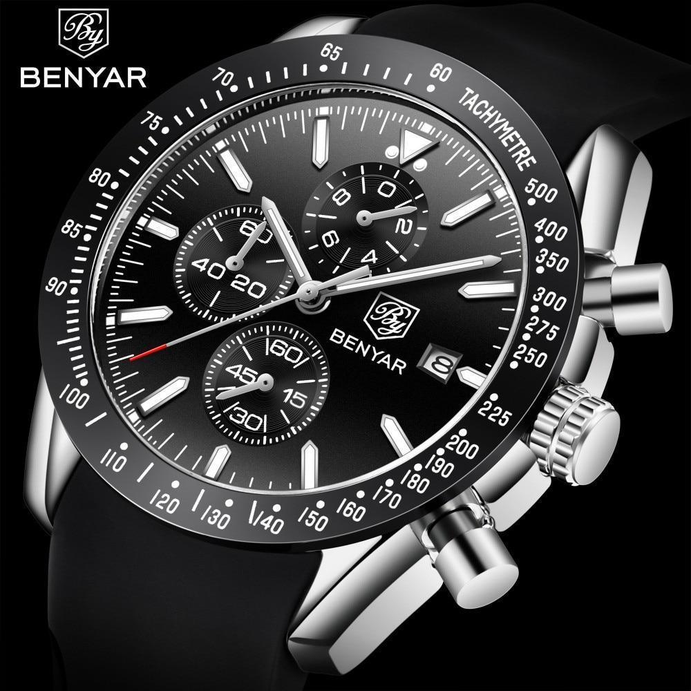 New Men Silver Blue Watch Business Analog Chronogragh Full Steel Luxury Casual Male Waterproof Sports Design Watches