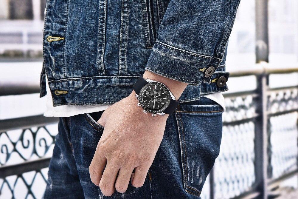 New Men Silver Blue Watch Business Analog Chronogragh Full Steel Luxury Casual Male Waterproof Sports Design Watches