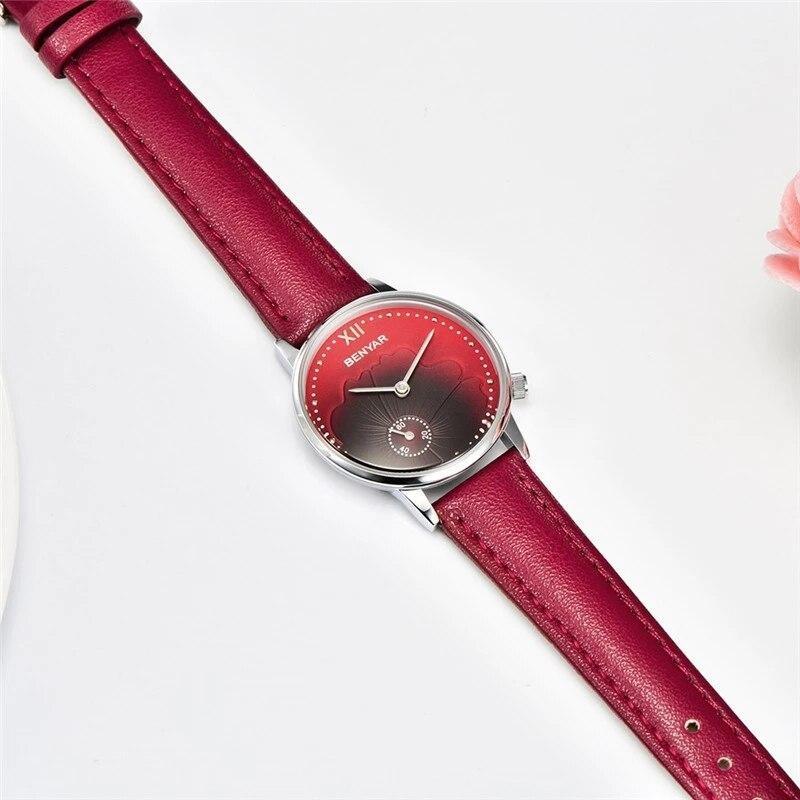 New Red Women Fashion Watch Quartz Luxury Leather Strap Analog Waterproof And Scratch Resistant Watches Excellent Gift For Women