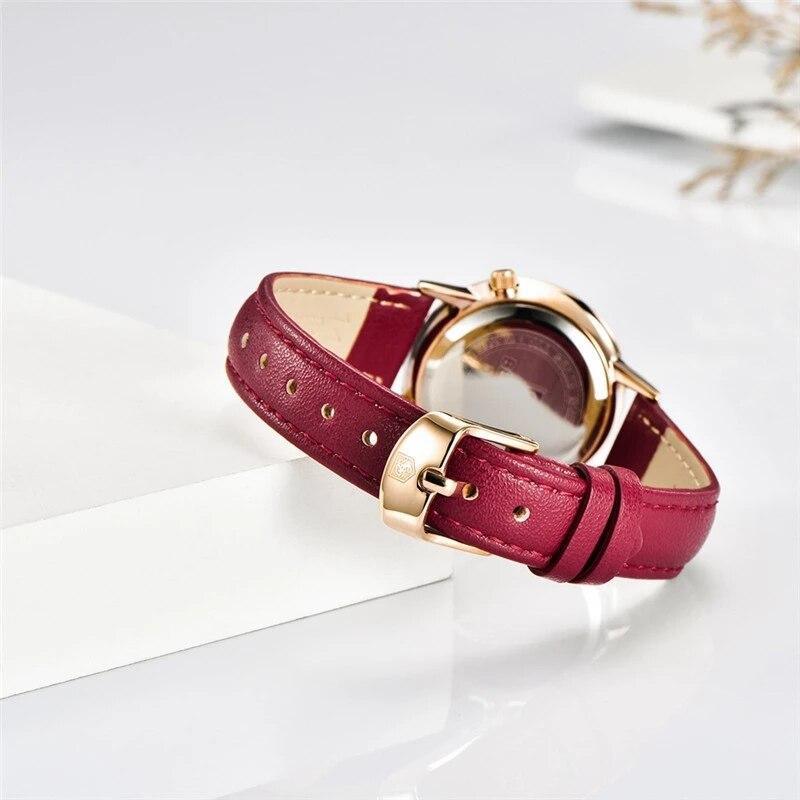 New Red Women Fashion Watch Quartz Luxury Leather Strap Analog Waterproof And Scratch Resistant Watches Excellent Gift For Women