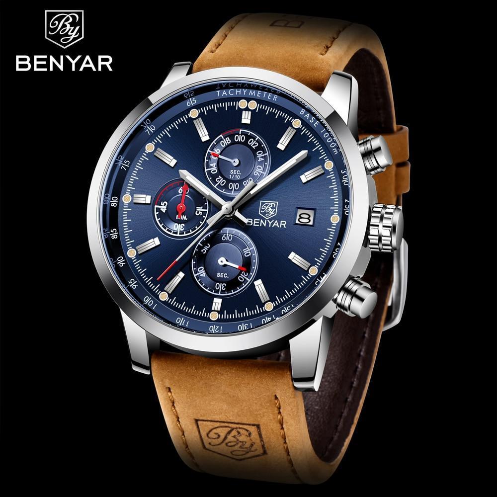 Stylish Wrist Watch For Men Genuine Leather Strap Watch Perfect Quartz Movement And Scratch Resistant Analog Chronograph Business Watches