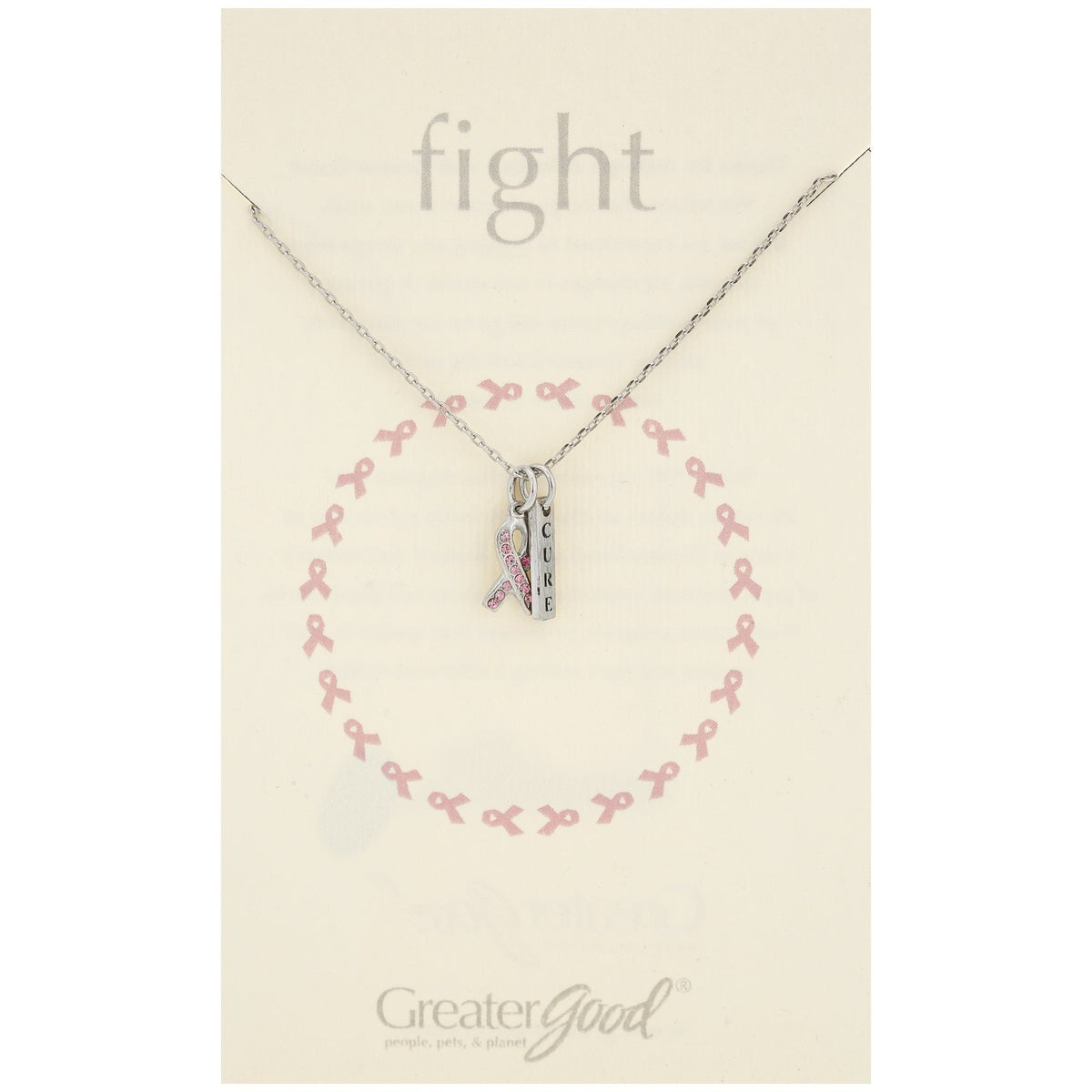Pink Ribbon Cure Pewter Necklace
