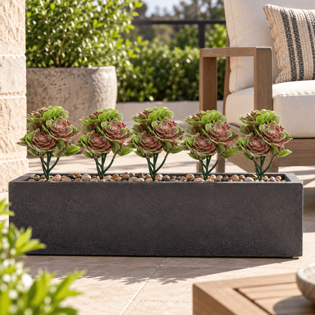 Red and Green Aeoniums Succulent Artificial Topiary Set of 5 11.8in – UV Resistant