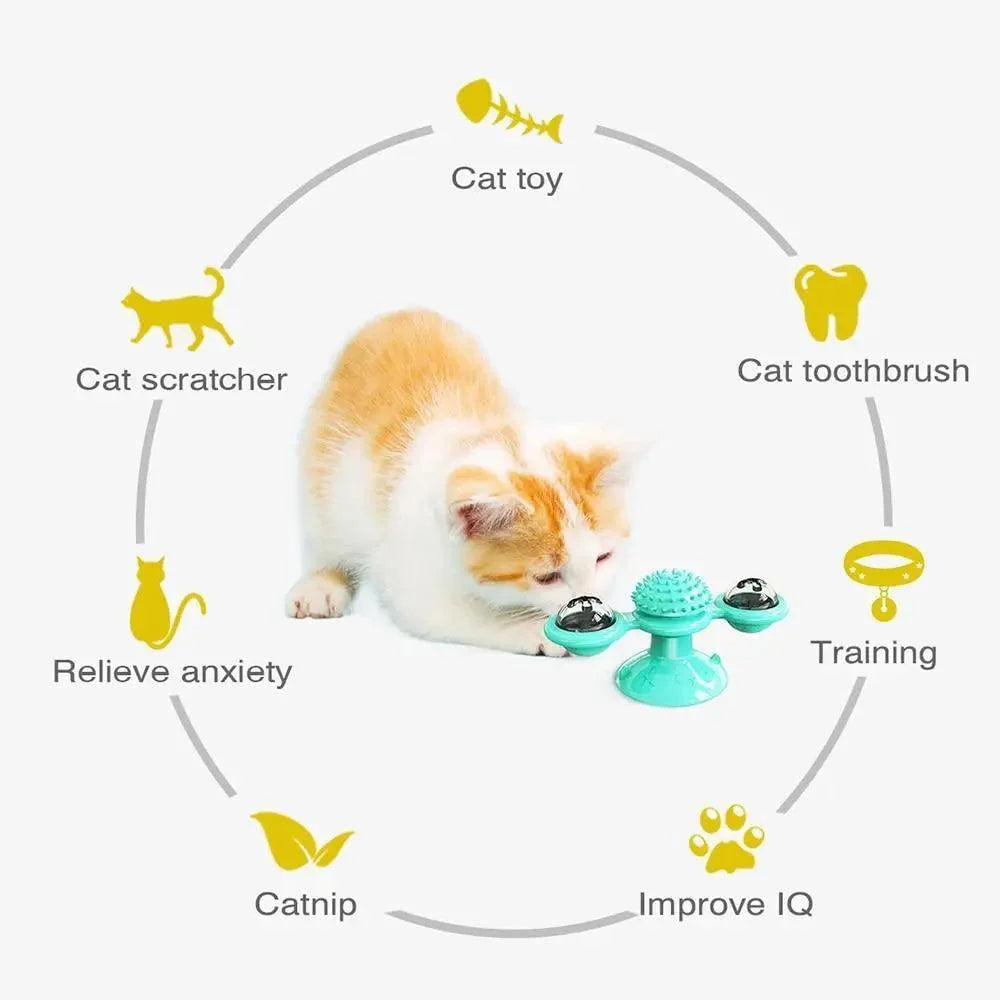 Rotatable Funny Massage Cat Toys Windmill LED Ball Teeth Cleaning Toys For Pets Interactive Turntable Tease Cat Toys