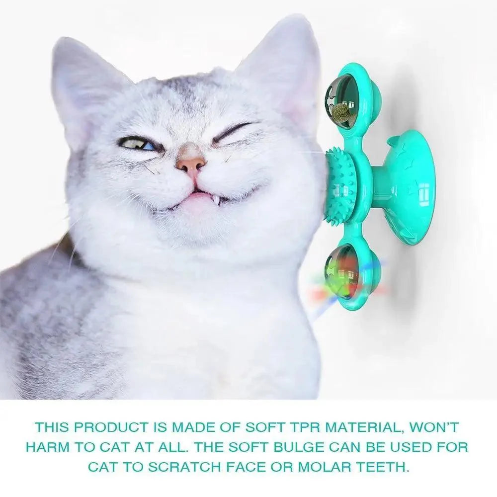 Rotatable Funny Massage Cat Toys Windmill LED Ball Teeth Cleaning Toys For Pets Interactive Turntable Tease Cat Toys