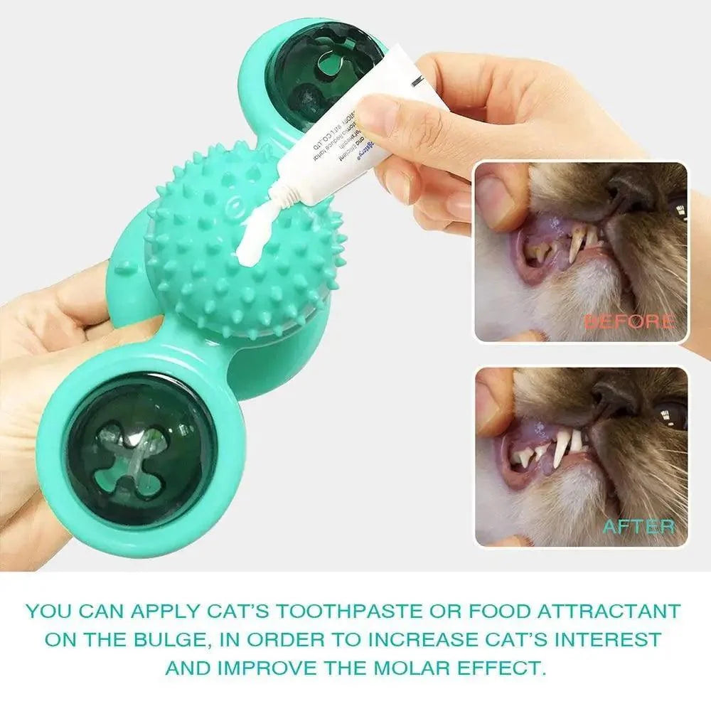 Rotatable Funny Massage Cat Toys Windmill LED Ball Teeth Cleaning Toys For Pets Interactive Turntable Tease Cat Toys