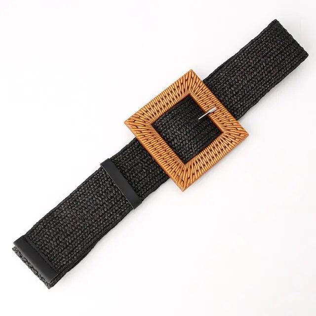 Round Women Waist Belt Classic Wooden Buckle Casual Style Buckle Simple Lightweight Waist Dress Band