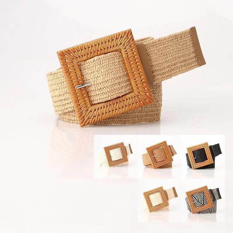 Round Women Waist Belt Classic Wooden Buckle Casual Style Buckle Simple Lightweight Waist Dress Band