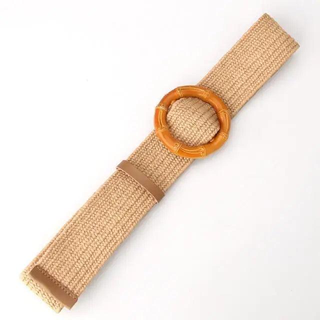 Round Women Waist Belt Classic Wooden Buckle Casual Style Buckle Simple Lightweight Waist Dress Band