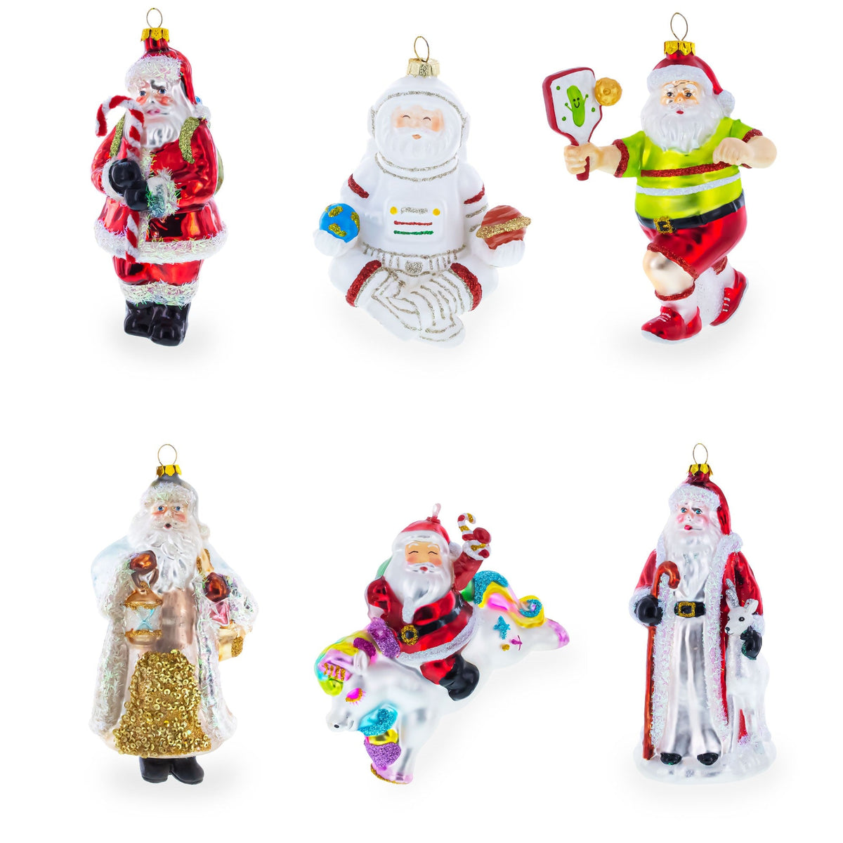 Teacher Santa on World Globe Glass Christmas Ornament