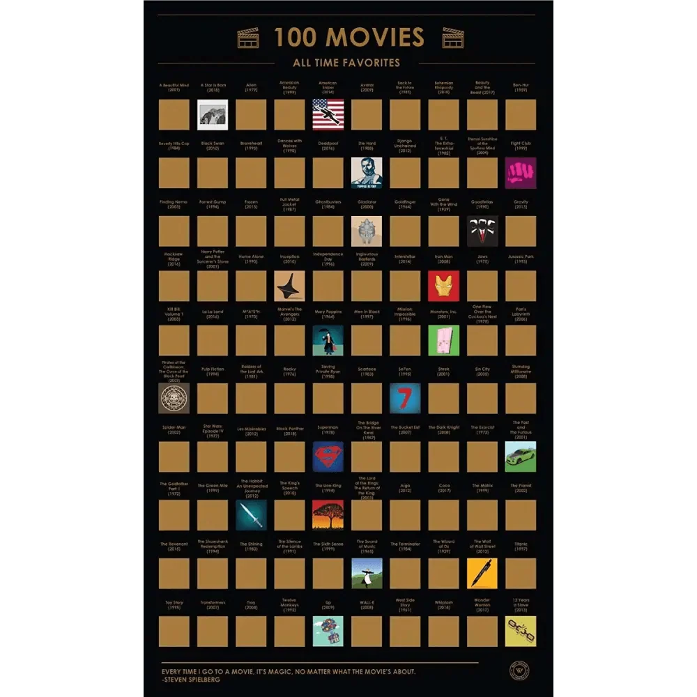 Scratch Off 100 Poster Movies Of All Time Must-See Movies Unique Design Perfect Gift For Teens And Older