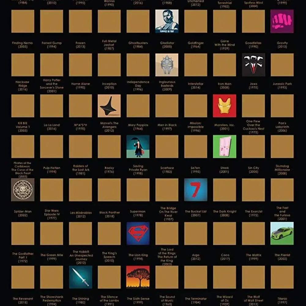 Scratch Off 100 Poster Movies Of All Time Must-See Movies Unique Design Perfect Gift For Teens And Older