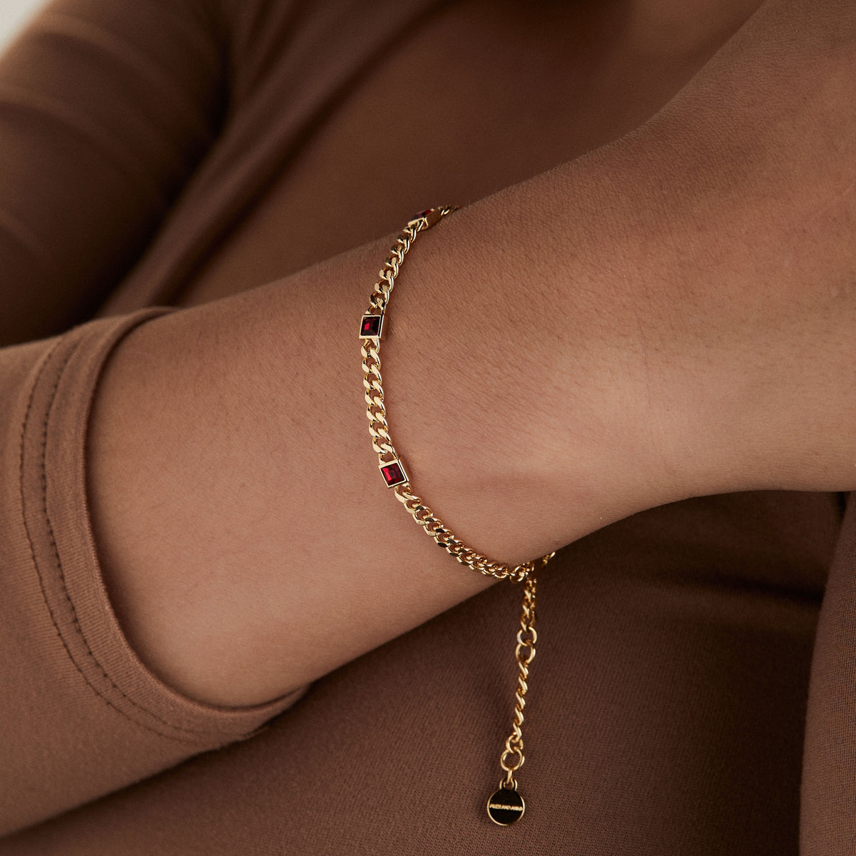 January Birthstone Scarlet Curb Chain Bracelet