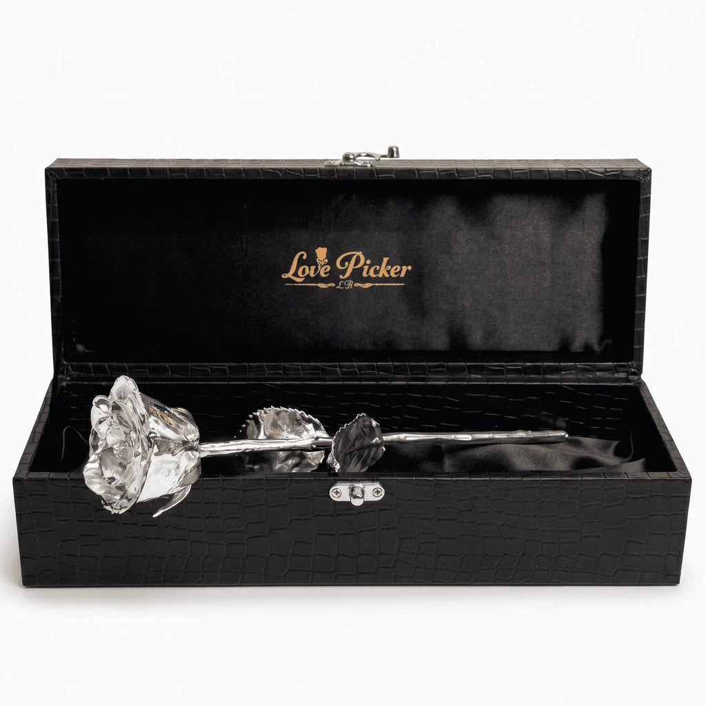 Silver Dipped Natural Rose 11.5" - Luxe Noir Gift Box