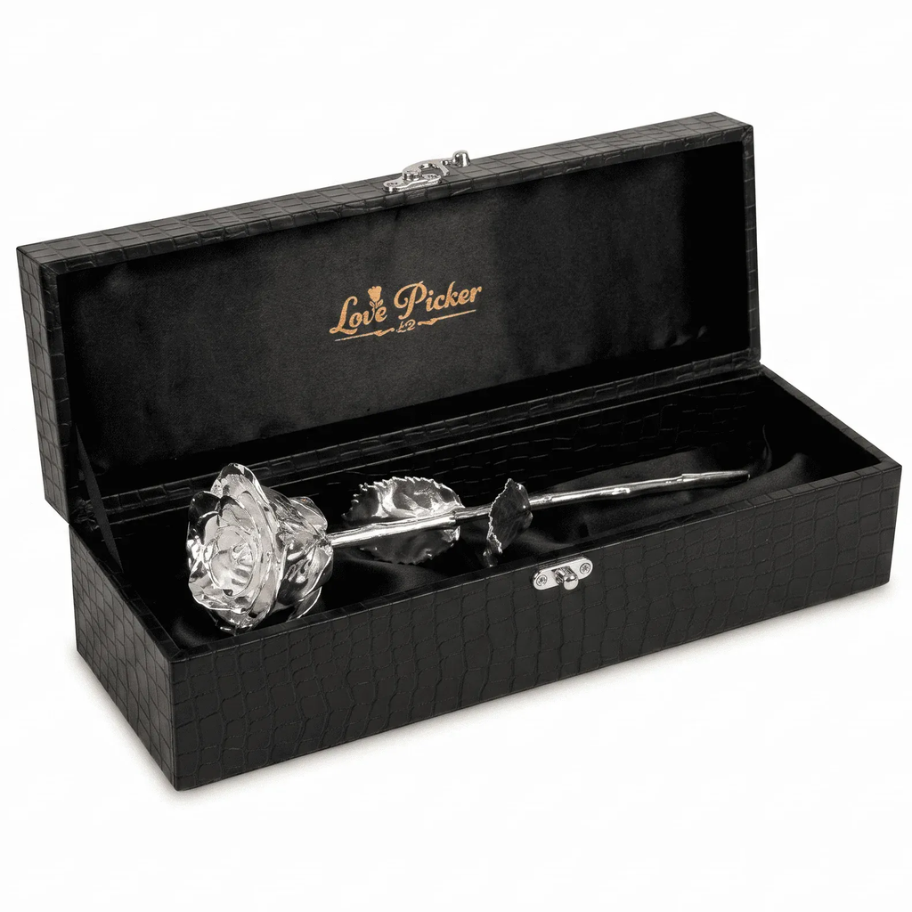 Silver Dipped Natural Rose 11.5" - Luxe Noir Gift Box