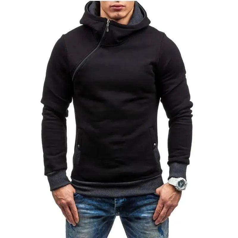 Slim Fit Men's Jacket Male Hip Hop Jackets Men's Hooded Pullover Jackets Diagonal Jackets Thicken Sports Outdoor Clothing Black  Collar Stylish Jacket For Men Classic Design Warm Winter Jackets For Men