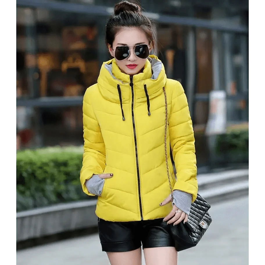 Soft And Comfortable Winter Jacket For Women Short Women's Thicken Outerwear In solid hooded Coats Zipper For Female Slim Cotton padded basic tops