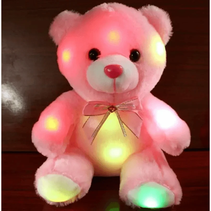 Soft Plush Doll, Light Up LED Teddy Bear Stuffed Animals, Mini Glow Bear Plush Toy Creative Colorful Glowing Teddy Bear Doll Gifts for Bedroom, Kids, Baby, Valentine - Pink
