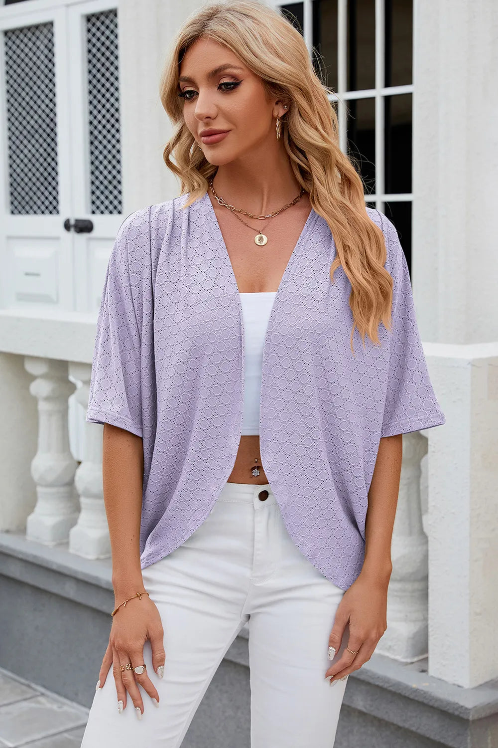 Solid color mid sleeved cardigan knitted cardigan jacket air-conditioned sweater
