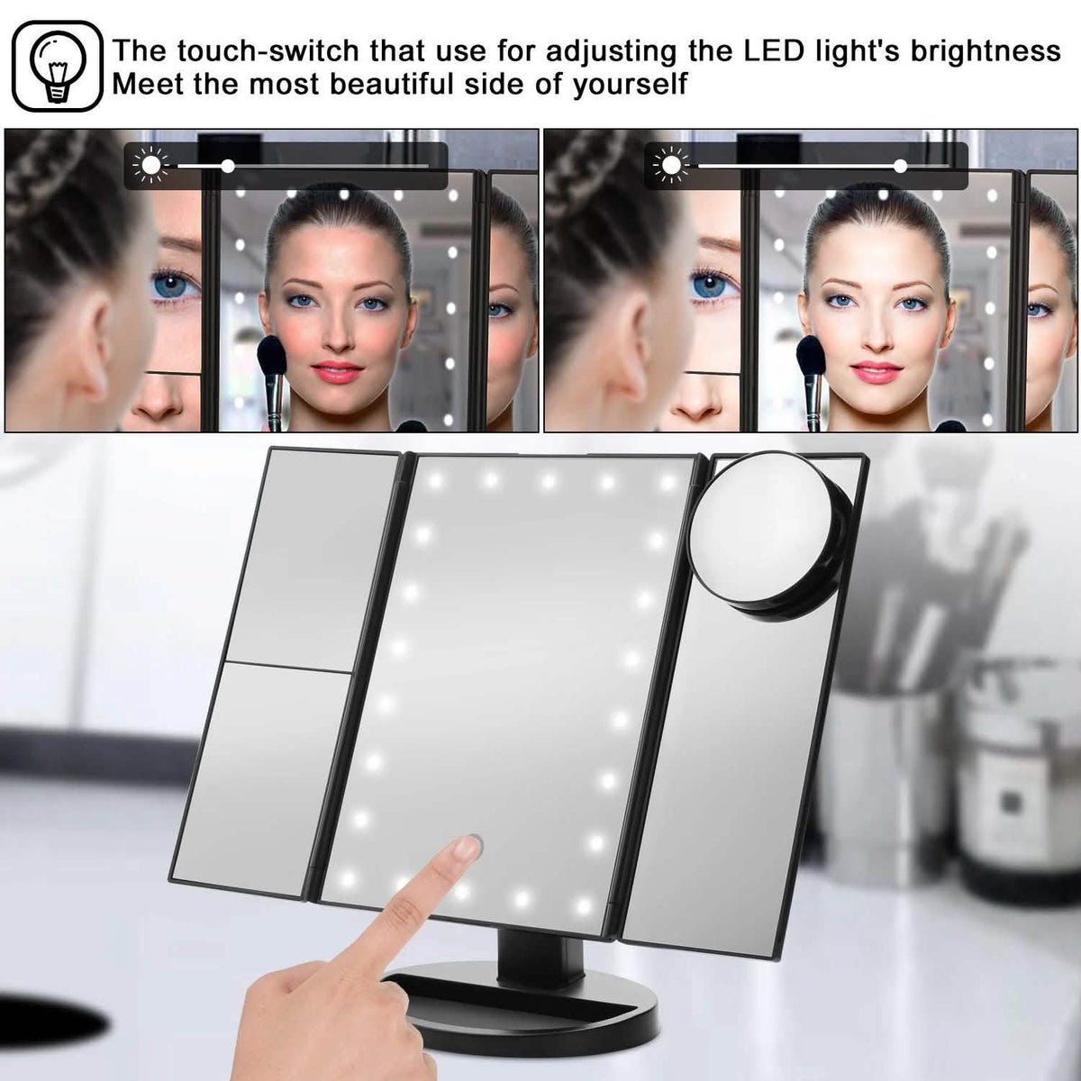 Standing Make Up Mirror Vanity USB 21 LED Light 10X 3X 2X 1X Magnification Black