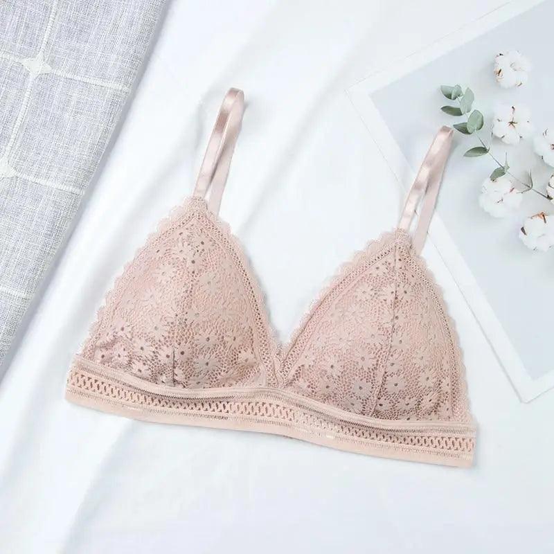 Stunning Hot Look Women's Lace Bra No Steel Ring Beauty Back comfor Wrapped Chest Comfortable Daisy Brassiere Stretch Triangle Cup Padded Underwear 1/2Pcs