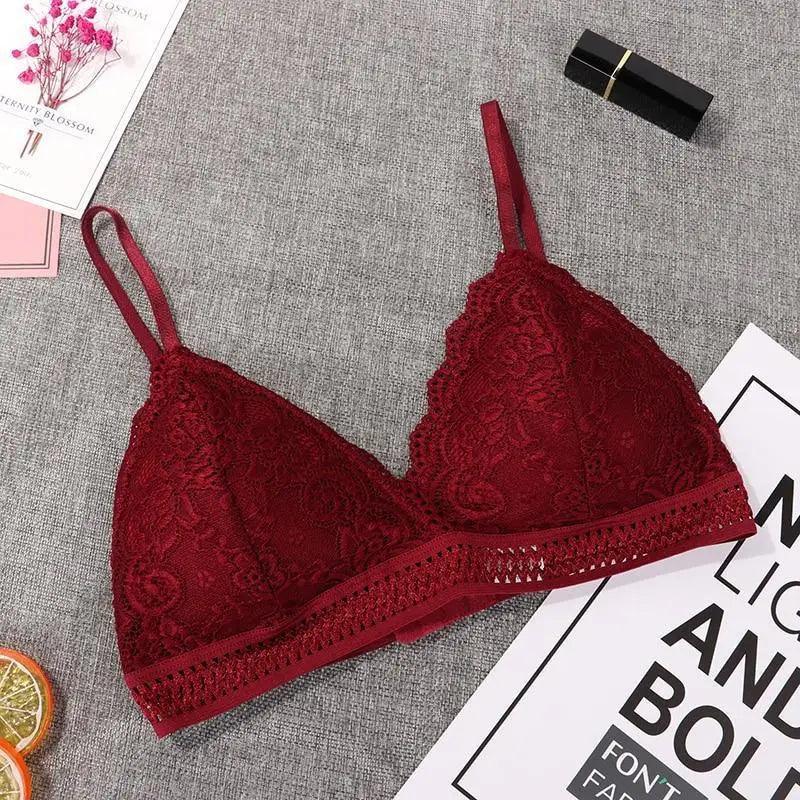 Stunning Women's French Style Lace Bra Girls Triangle Cup Lingerie With Deep V Wireless Underwear Soft Thin Seamless Bra