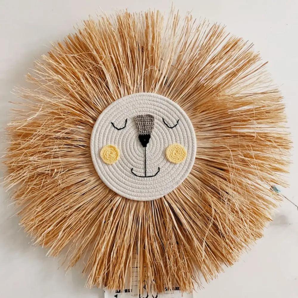 Stylish Interior Hand Woven Cartoon Lion Hanging Decorations Cotton Thread Weaving Animal Head Ornament Children room Wall Hanging