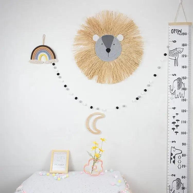 Stylish Interior Hand Woven Cartoon Lion Hanging Decorations Cotton Thread Weaving Animal Head Ornament Children room Wall Hanging