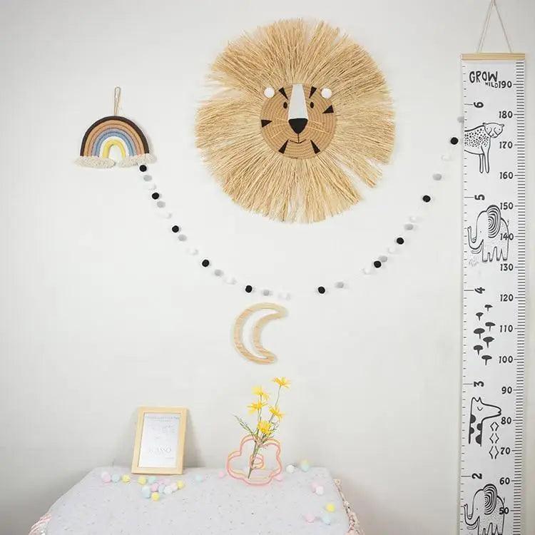 Stylish Interior Hand Woven Cartoon Lion Hanging Decorations Cotton Thread Weaving Animal Head Ornament Children room Wall Hanging