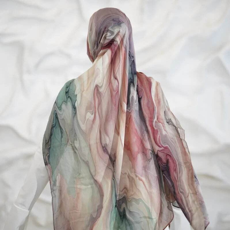Tie-Dye Watercolor Print Satin Hijab Scarf(MH212)