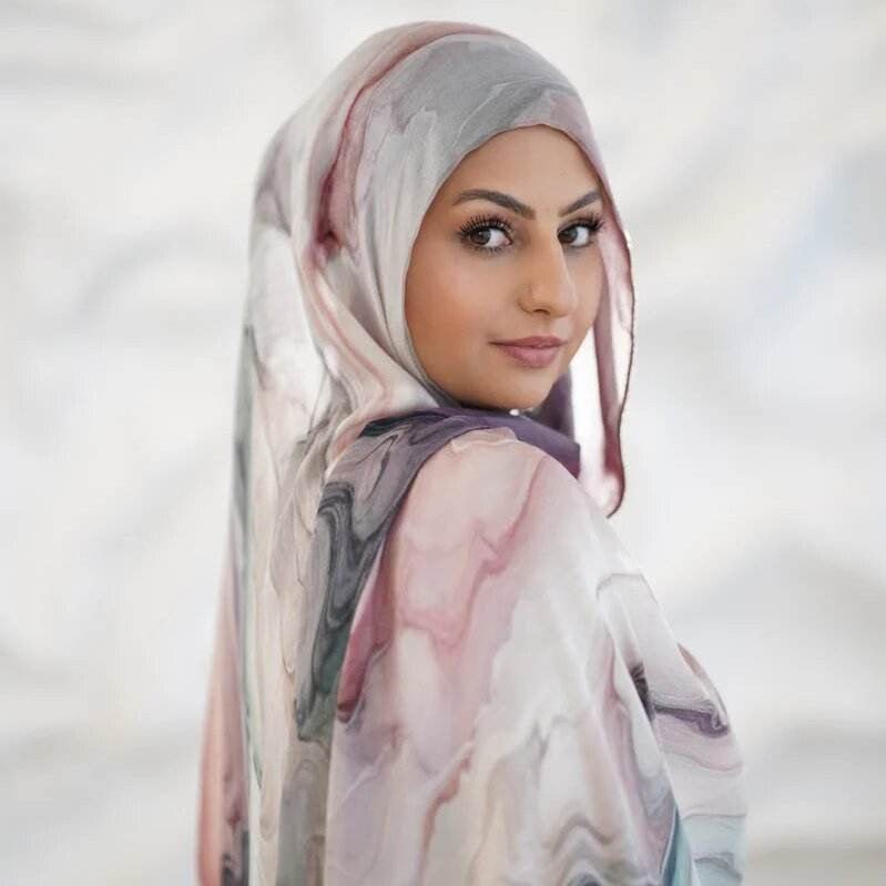 Tie-Dye Watercolor Print Satin Hijab Scarf(MH212)