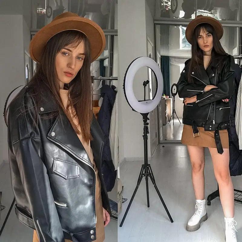 PU Faux Leather Jacket Women Loose Sashes Casual Biker Jackets Outwear Female Tops BF Style Black Leather Jacket Coat