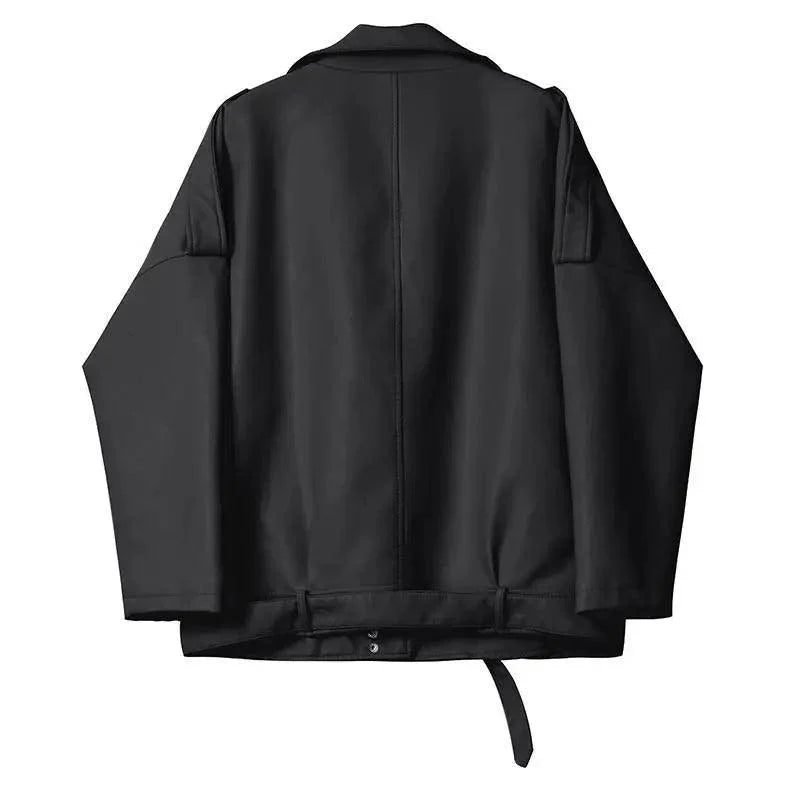PU Faux Leather Jacket Women Loose Sashes Casual Biker Jackets Outwear Female Tops BF Style Black Leather Jacket Coat