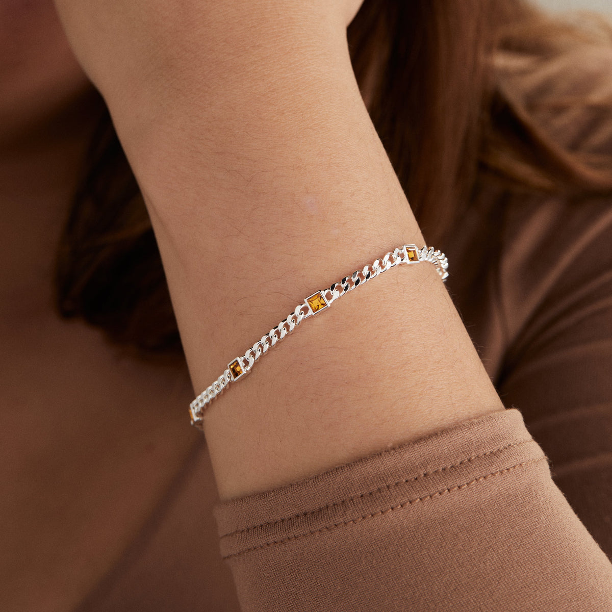 November Birthstone Topaz Curb Chain Bracelet