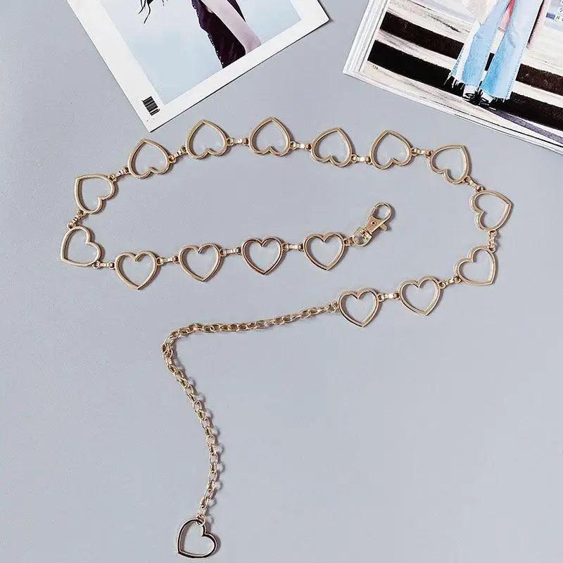 Trendy Heart Shaped Design Body Long Chain Ladies Belts Modern Metal Waist Chain Love Belts For Women
