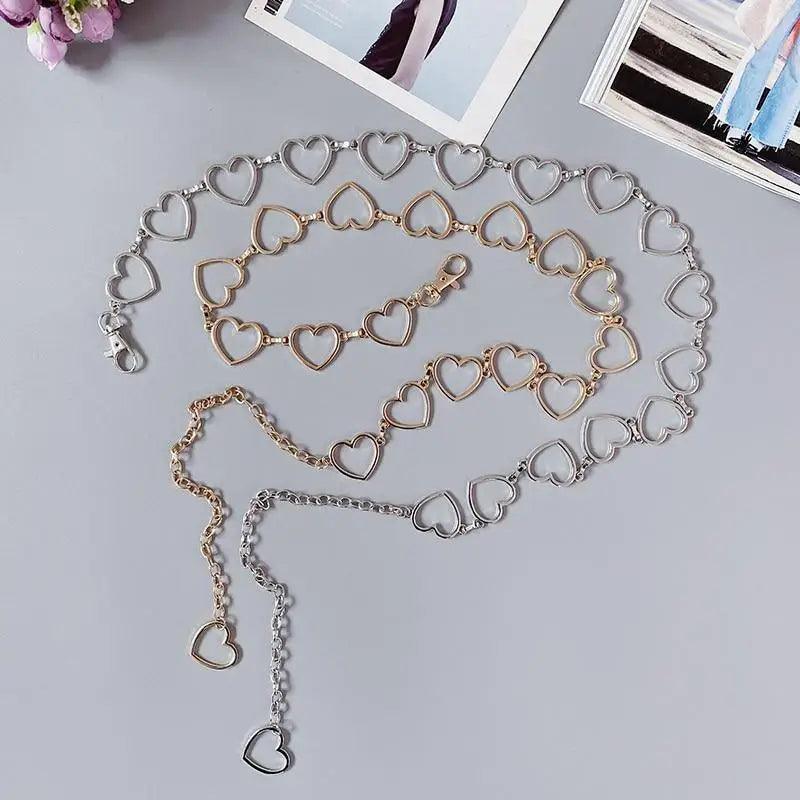 Trendy Heart Shaped Design Body Long Chain Ladies Belts Modern Metal Waist Chain Love Belts For Women