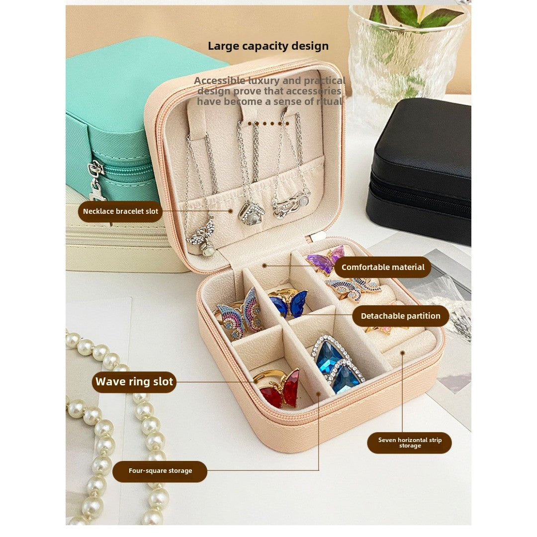 Jewelry storage box, storage box portable zipper case, travel jewelry stud earrings pu jewelry