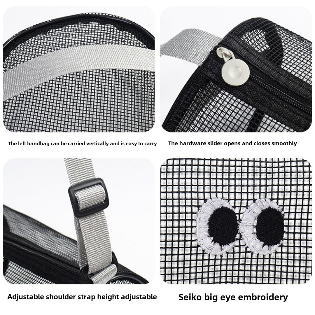 Big eye mesh cylinder bag, breathable leisure travel crossbody bag mesh, portable crossbody beach bag, swimming wash storage bag