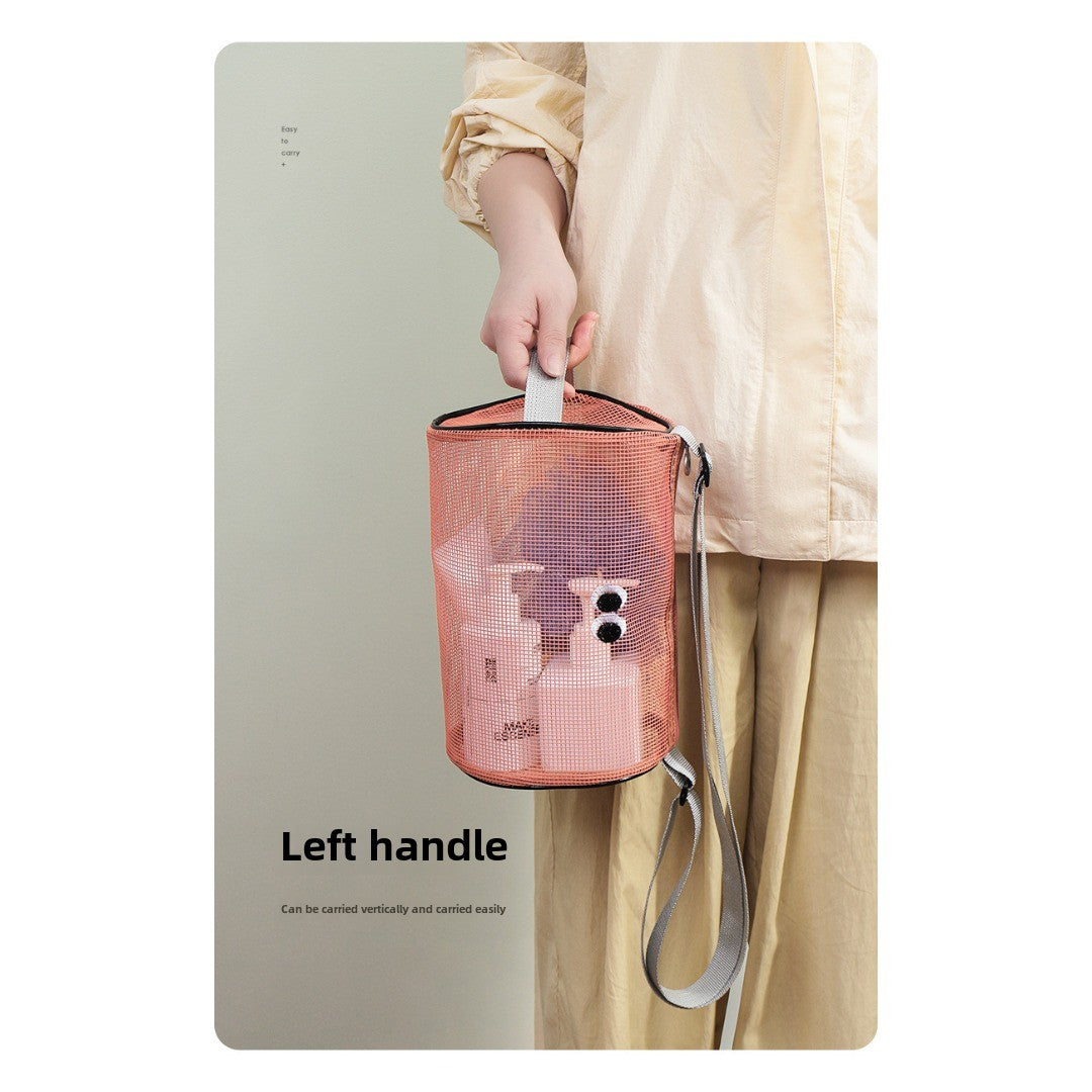 Big eye mesh cylinder bag, breathable leisure travel crossbody bag mesh, portable crossbody beach bag, swimming wash storage bag