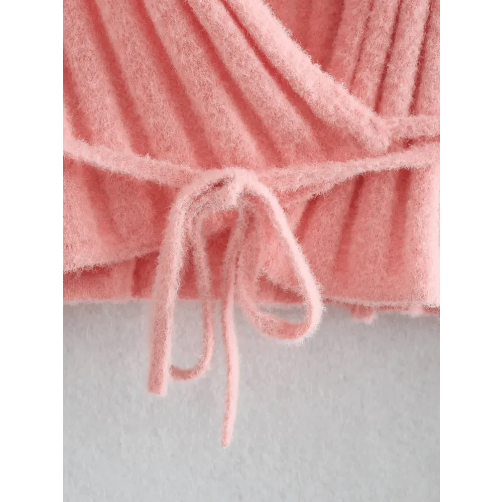 Unique Design Women's Sweater Solid Cross V-Neck Lace Up Bow Jumpers Long Sleeve Cardigan Female Spring Knitted Coat