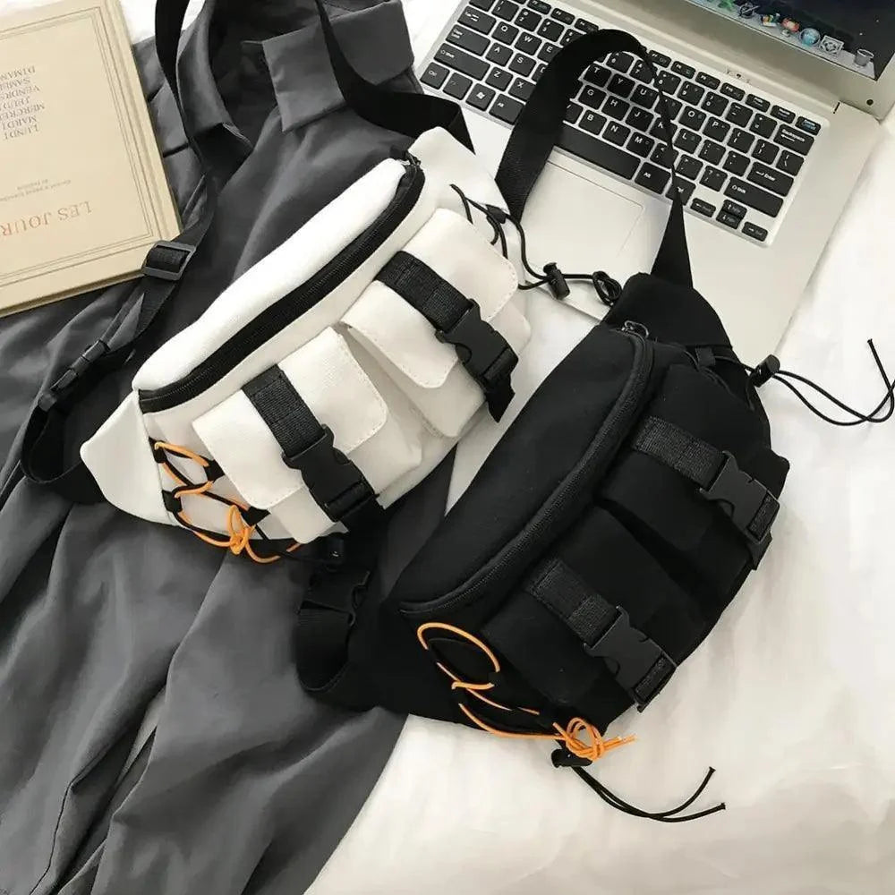 Unisex Casual Stylish Zipper Fanny Black Waist Bag Comfortable Travel Cross Body Bag Large Capacity Bags