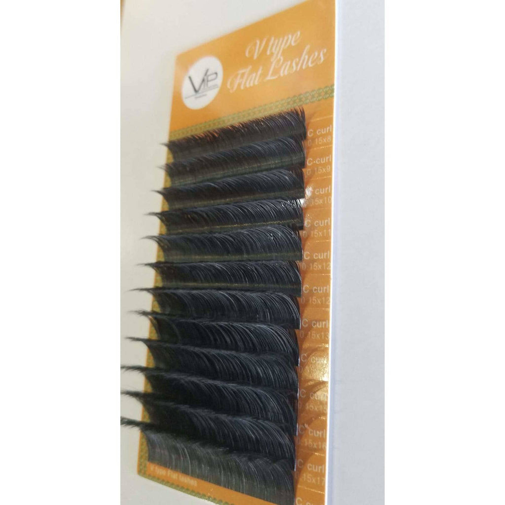 VIP V Type Flat Lash Extensions 0.15 mm C Curl | 12-Line Tray