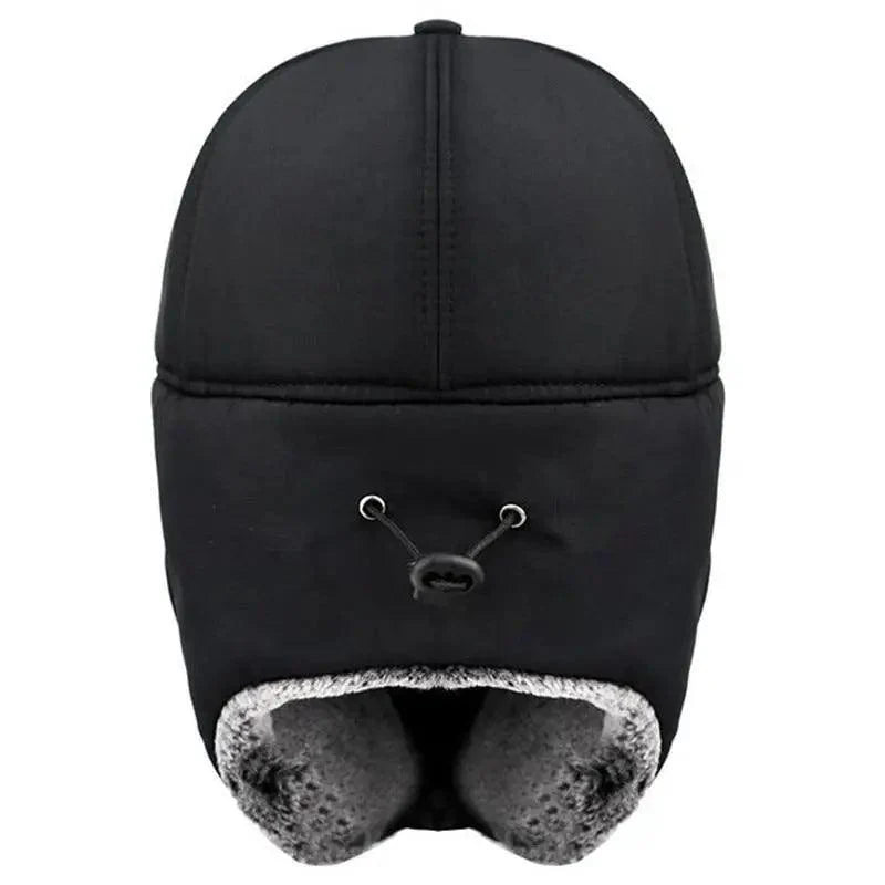 Winter Thermal Black Hat Fashion Ear Protection Face Windproof Adjustable Ski Cap Thicken Outdoor Hat