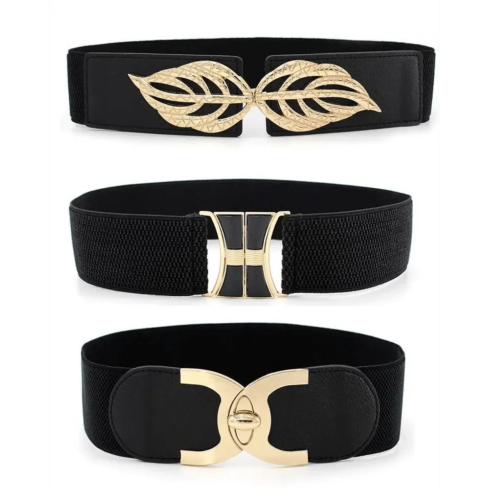 Women Vintage Stretch Belt Unique Black Elastic Design Stretchy Luxury Waistband Stylish Women Waist Belts