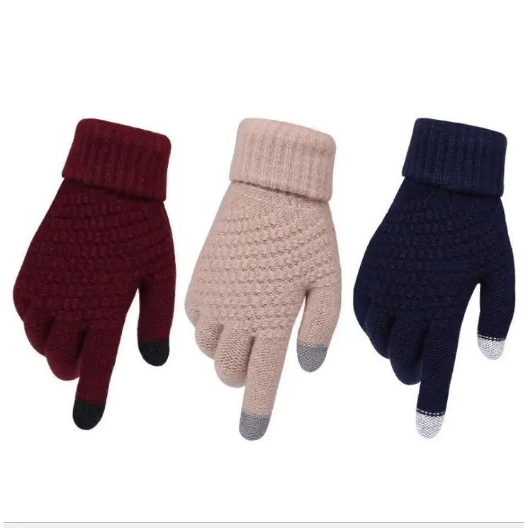 Women Winter Touch Screen Gloves Thicken Warm Knitted Stretch Gloves For Winter Wool Full Finger Outdoor Skiing Gloves Unisex Winter Gloves Women Touch Screen Gloves Knitted Gloves for Girls Stylish Winter Gloves